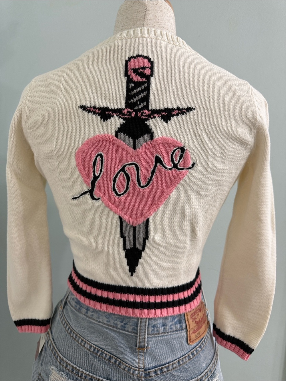 Y2K Betsey Johnson Preppy Cardigan Pink Heart S